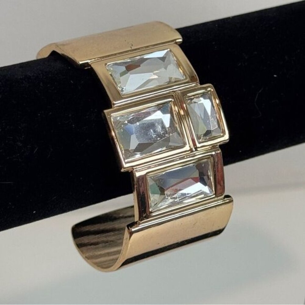 Gold-Tone Cuff Bracelet with Clear Gemstones